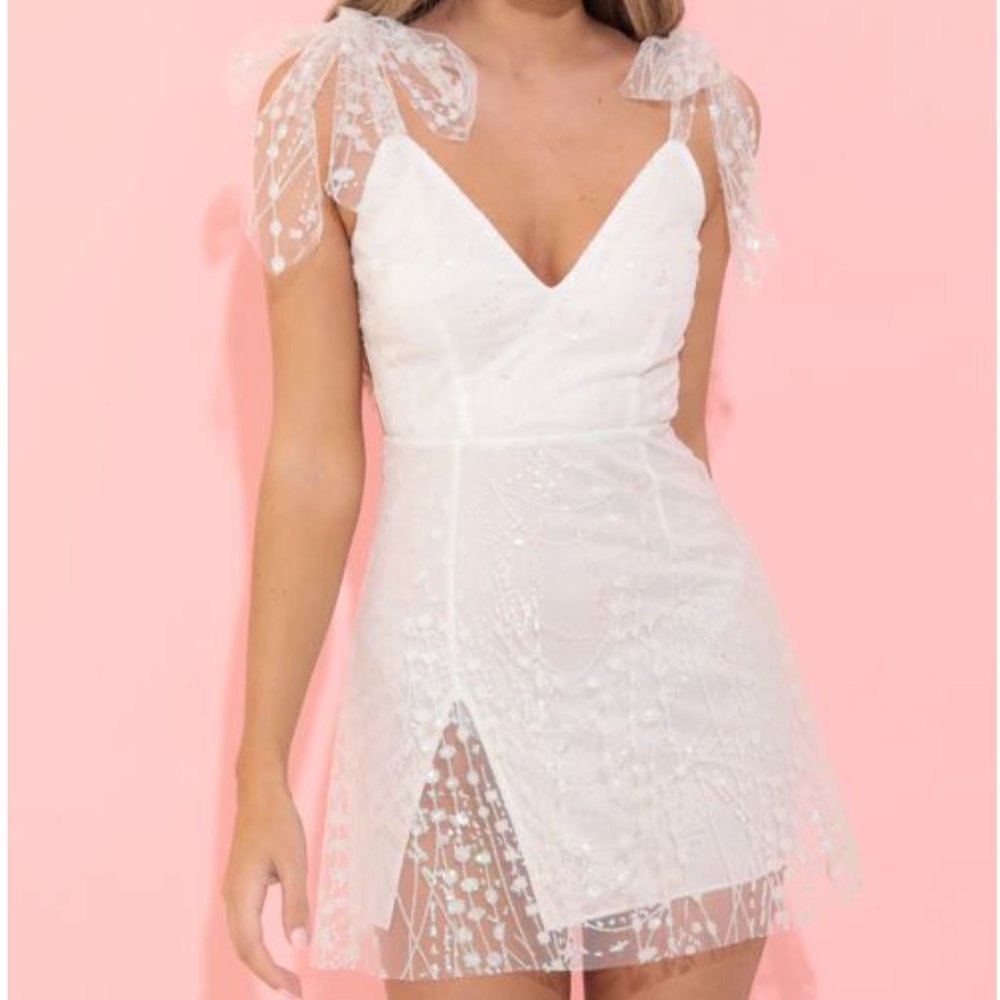 NWT Tia A-line Dress in White Sequin